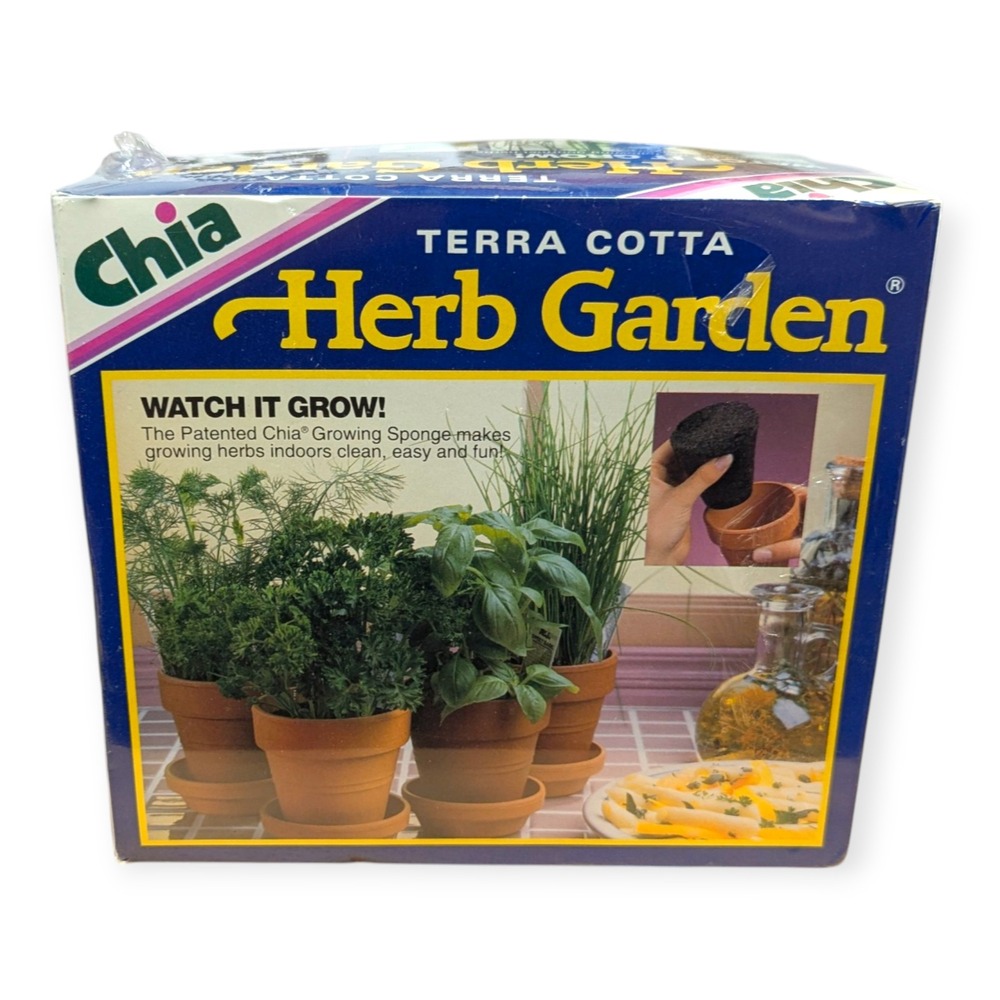 Vintage 1995 Chia Terra Cotta Herb Garden Indoor Starter Kit 6 Gourmet Herbs NEW